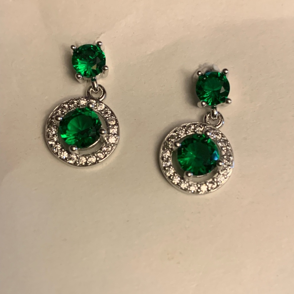 Earrings Sterling Silver 925 round Green Zirconia Cz Stones stud Jewelry